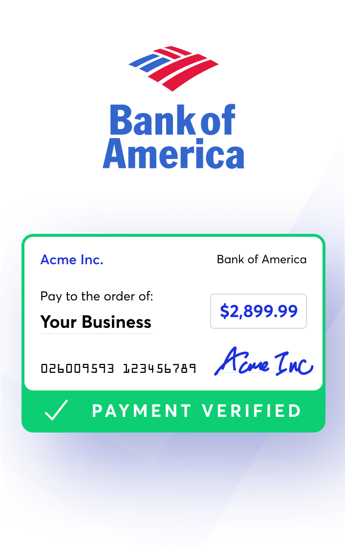 The recipient's bank account is verified
