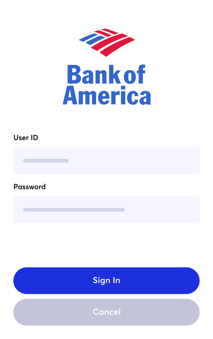 The recipient enters online bank credentials